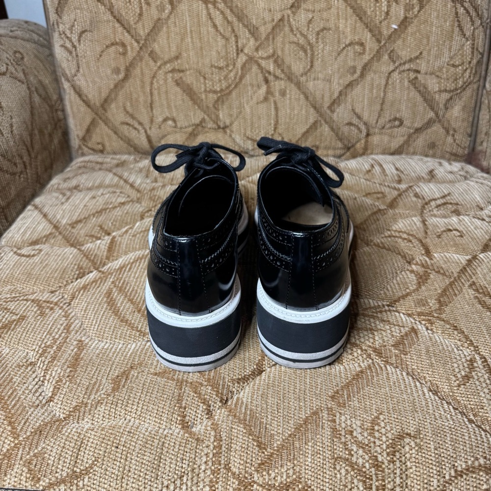 Prada Black Leather Wingtip Platform Brogues black FEMALE Platforms EU 38 - Picture 4 of 9